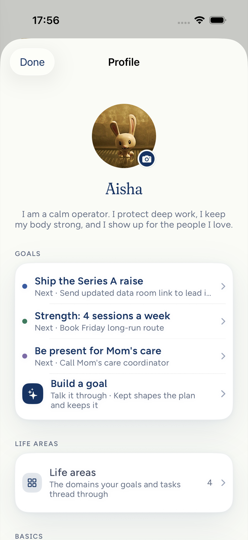 Goals on the Profile page